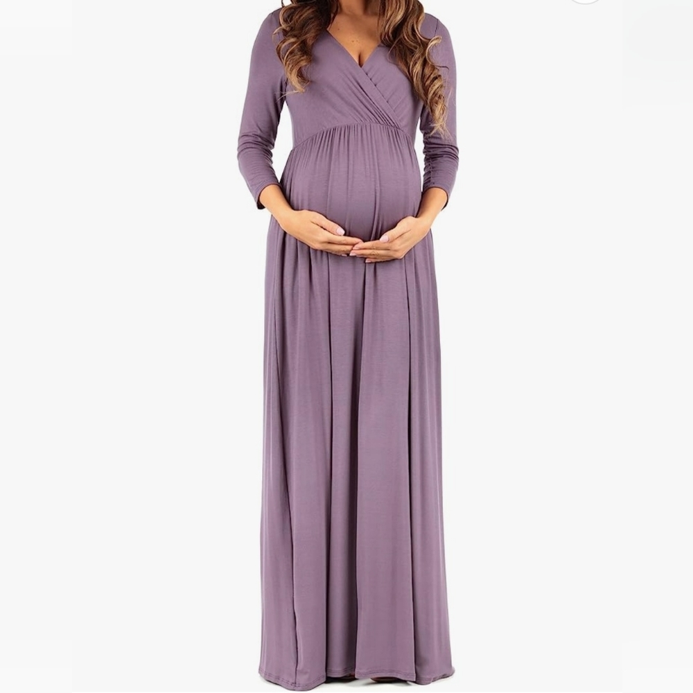 3/4 Sleeve Ruched Waist Maternity Dress